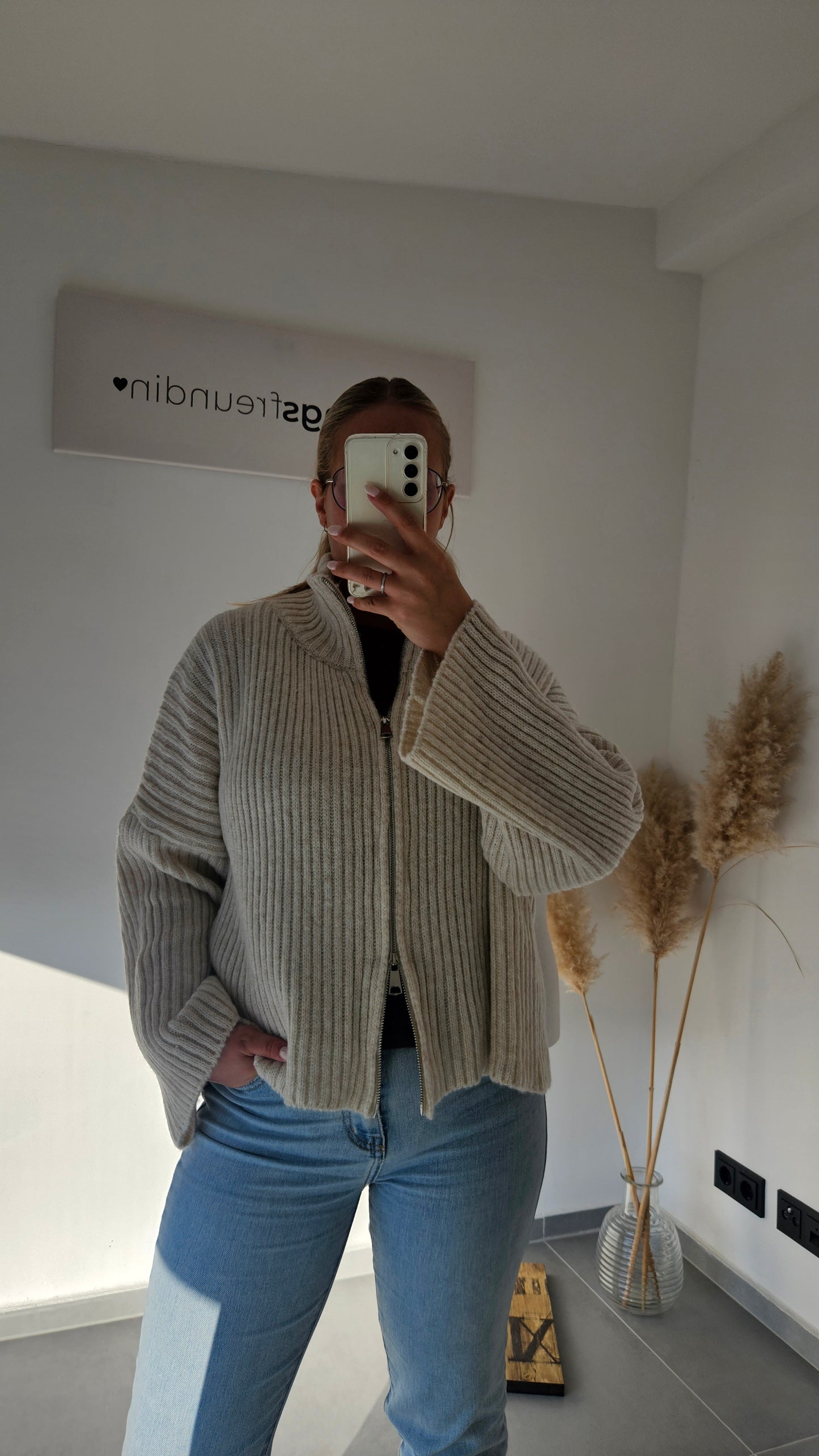 Zip - Strickjacke beige