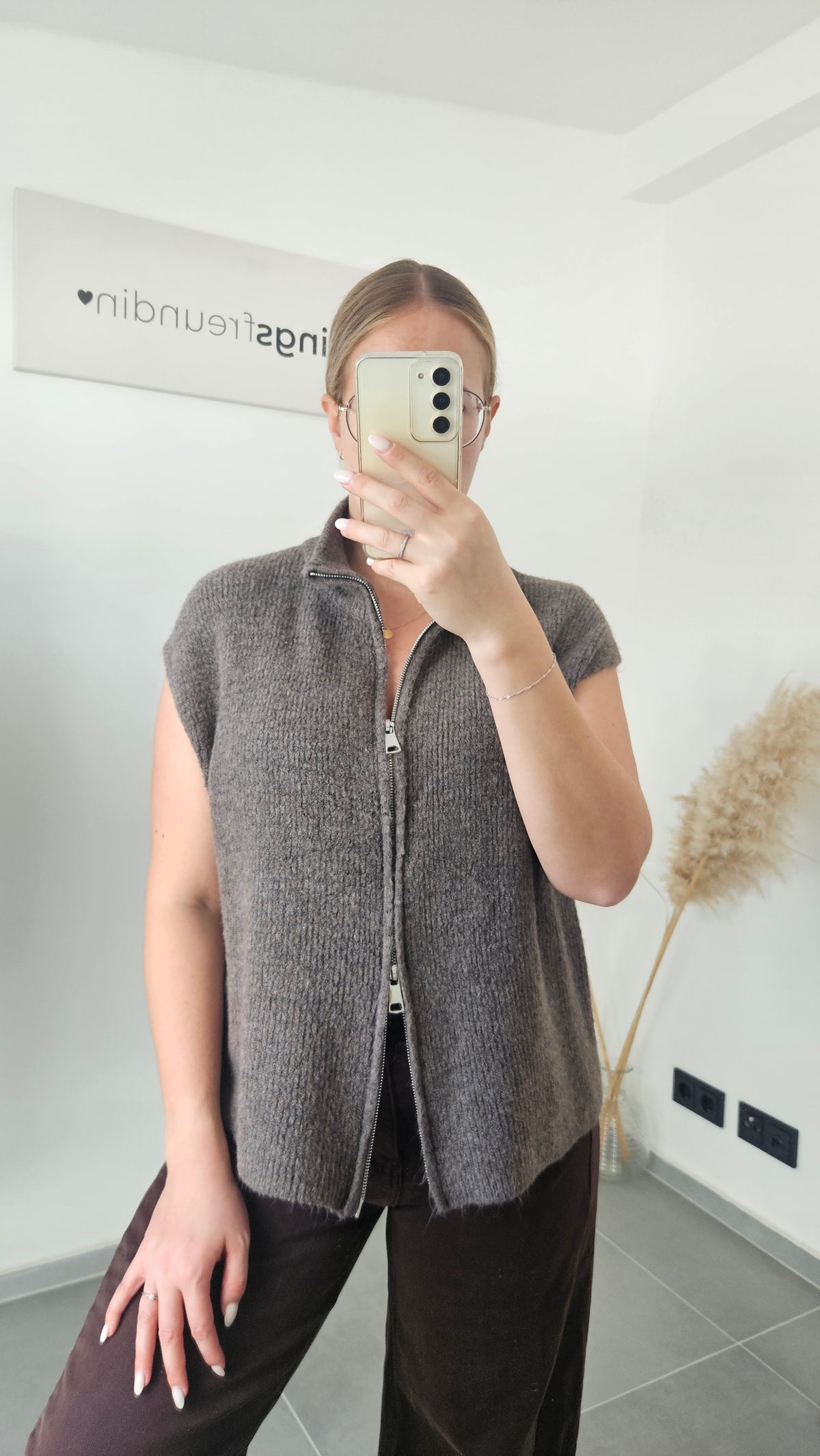 Strickweste Solea mit Zipper taupe-braun