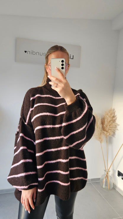 Streifenpullover Merle braun/rosa