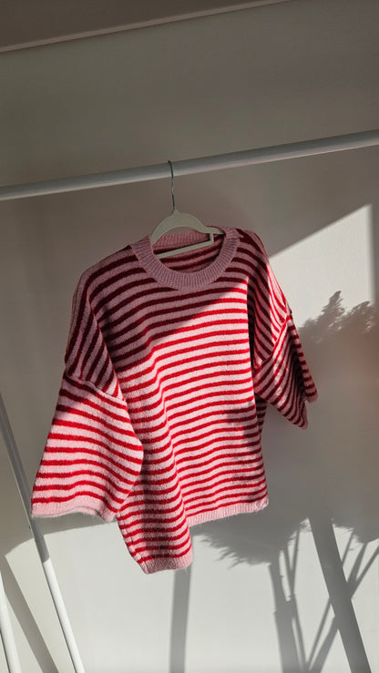 Strickshirt Alva - rosa/rot gestreift