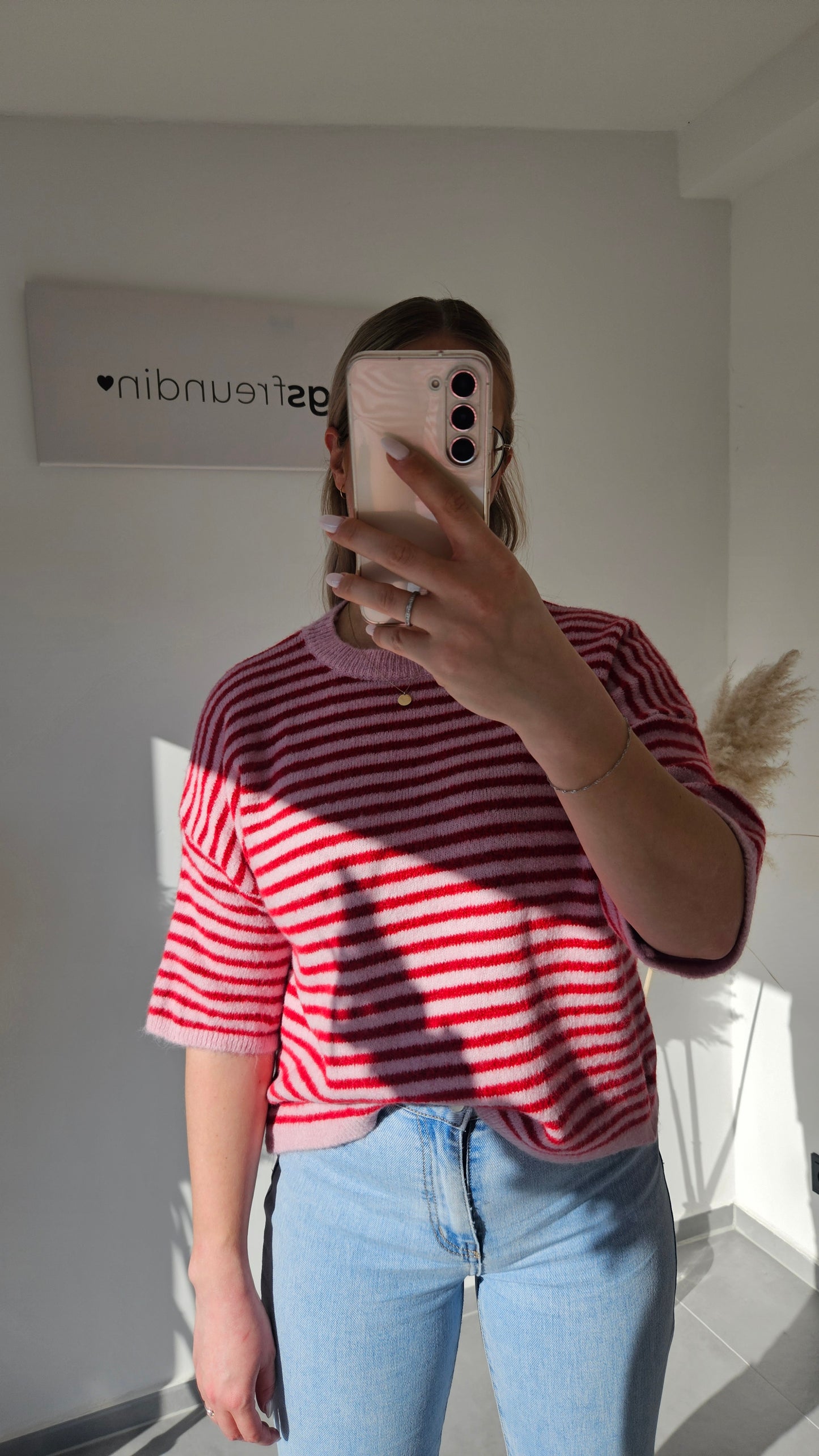 Strickshirt Alva - rosa/rot gestreift
