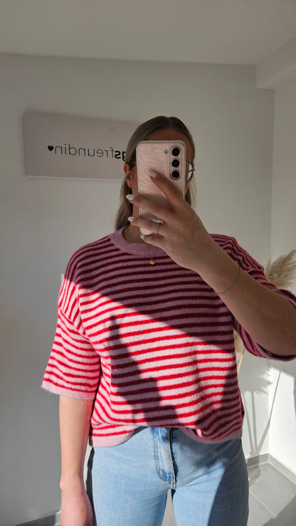 Strickshirt Alva - rosa/rot gestreift