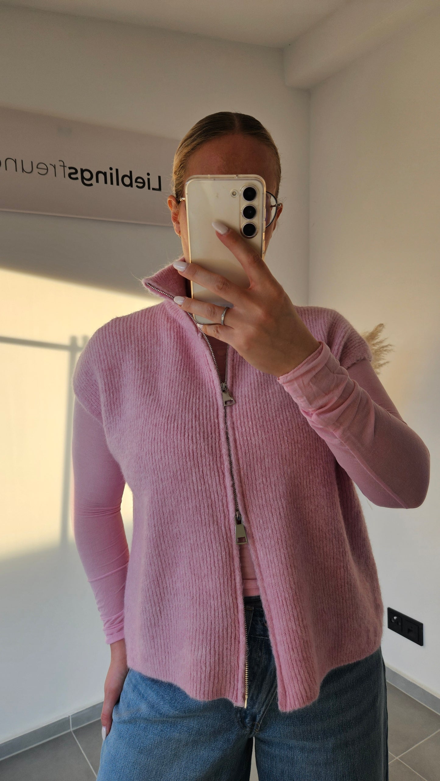 Strickweste Solea mit Zipper rosa