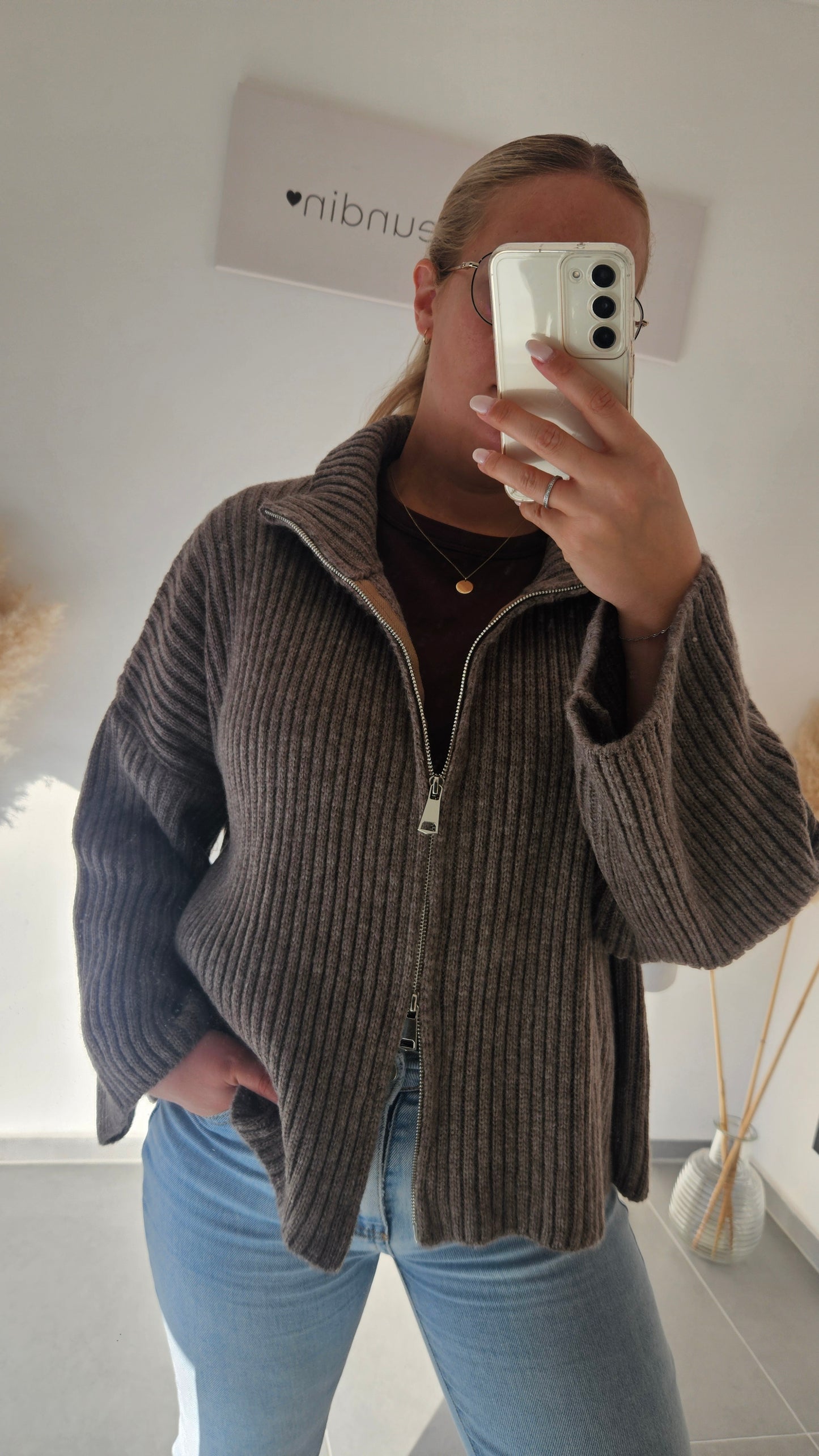 Zip - Strickjacke braun