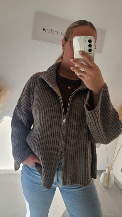 Zip - Strickjacke braun