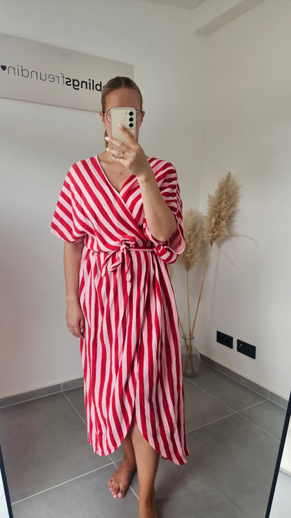 Langes Wickelkleid rosa-rot