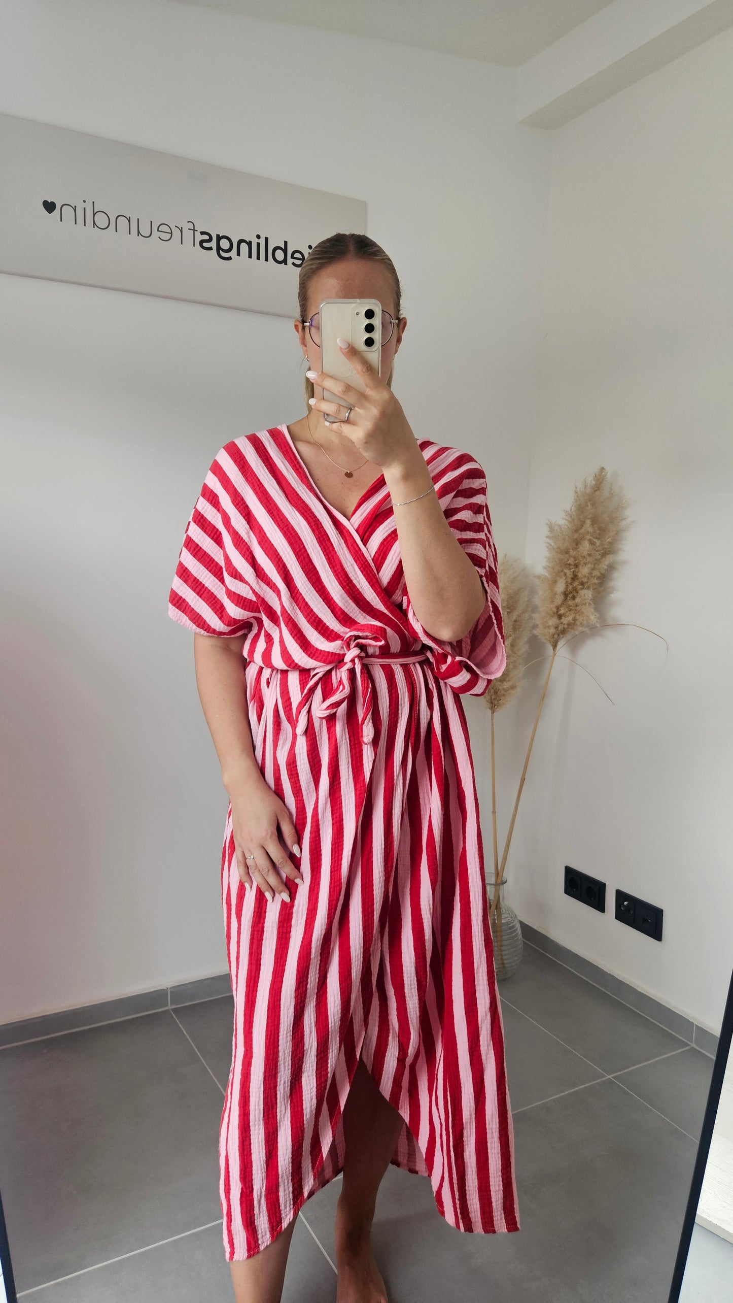 Langes Wickelkleid rosa-rot