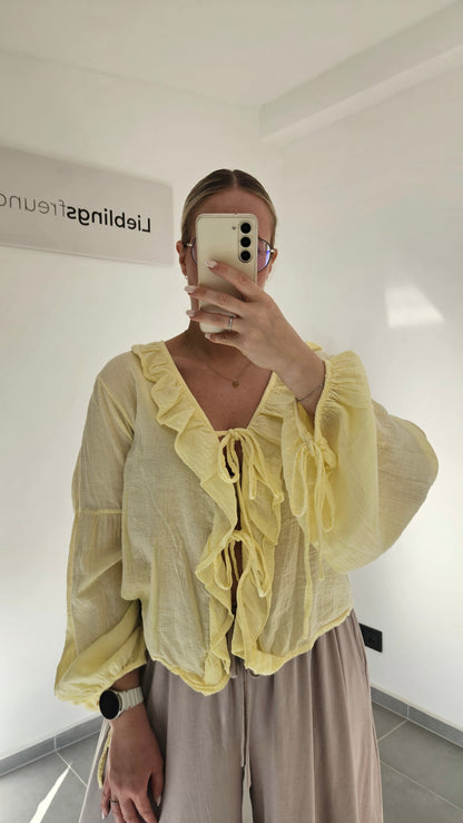 Musselin-Bluse mit Volants gelb