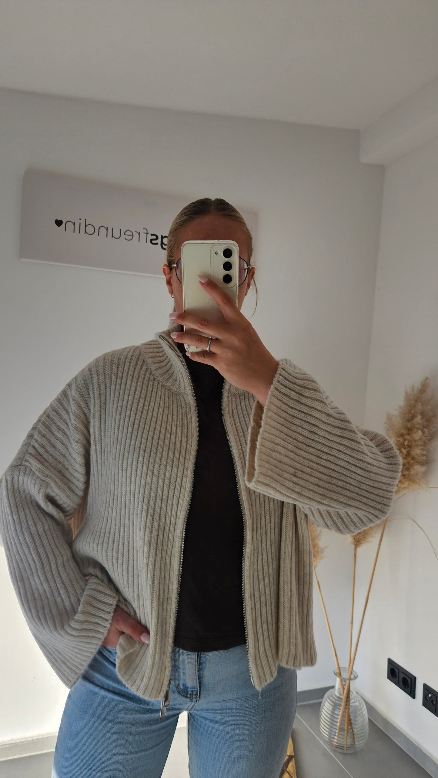 Zip - Strickjacke beige