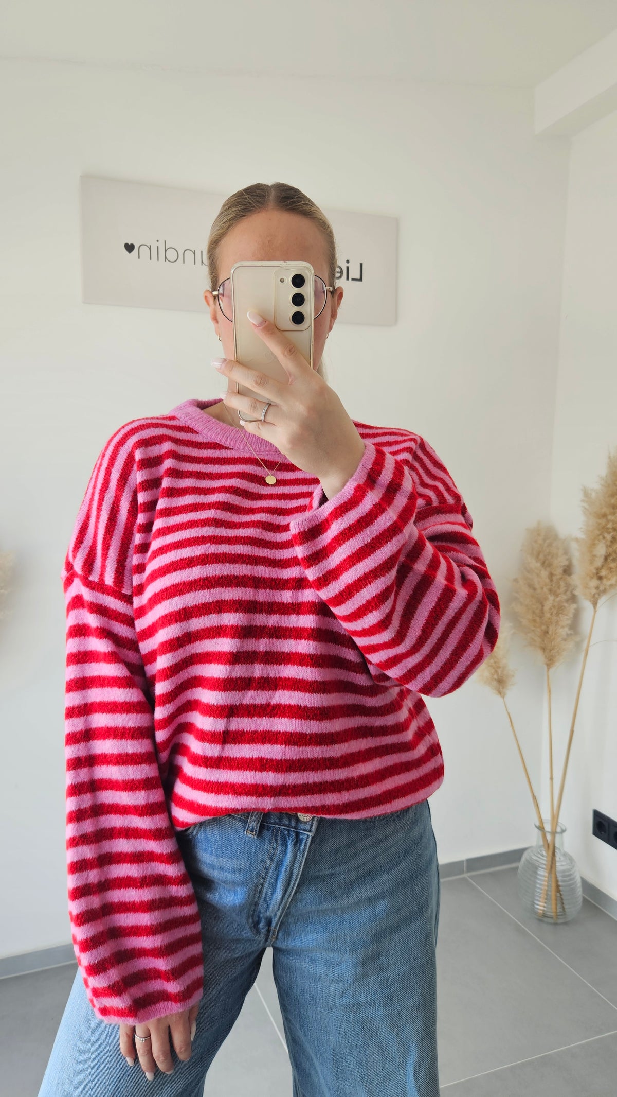 Streifenpullover Leni rosa-rot