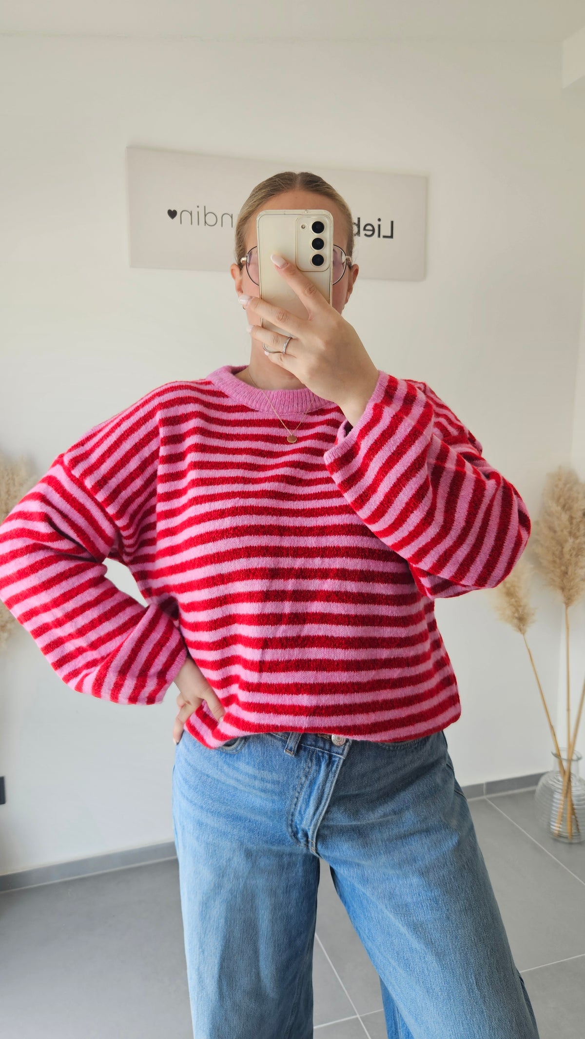 Streifenpullover Leni rosa-rot