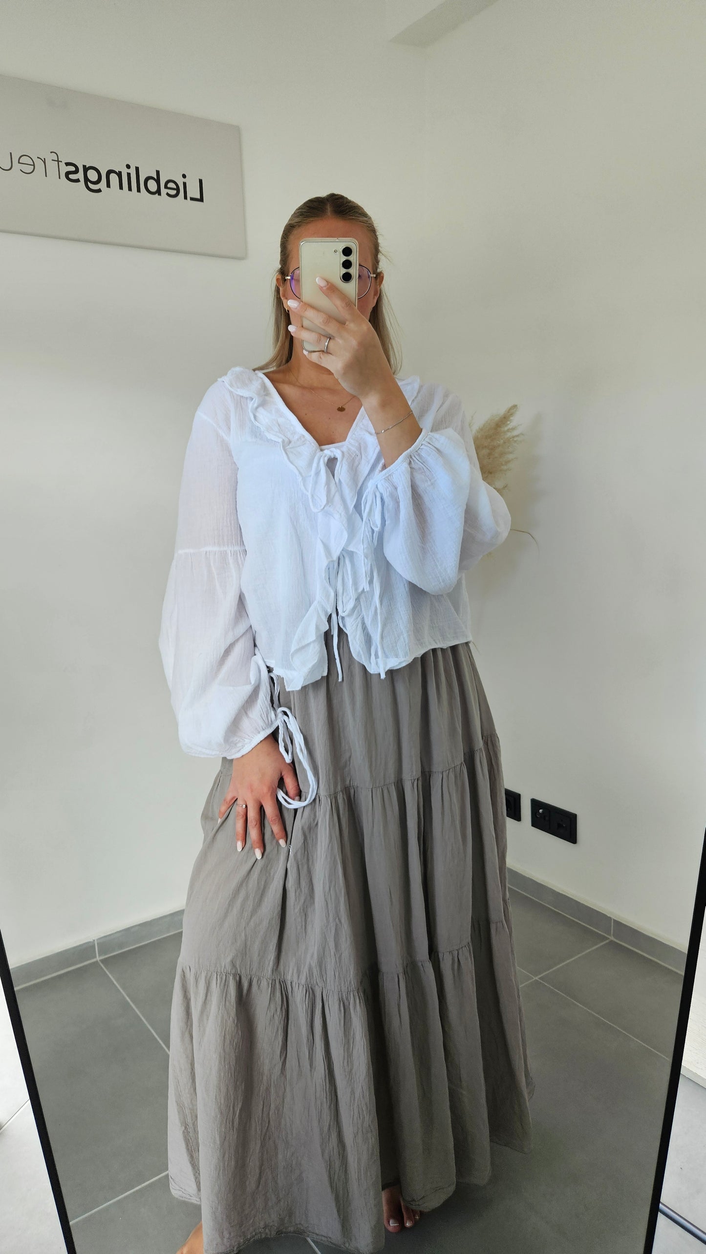 Musselin-Bluse mit Volants weiß