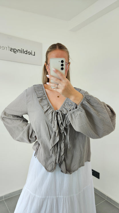 Musselin-Bluse mit Volants taupe