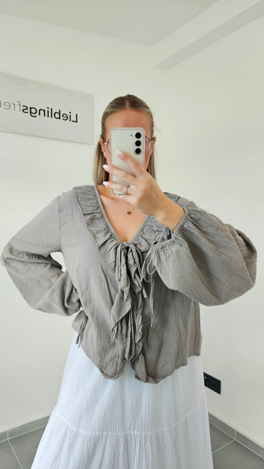 Musselin-Bluse mit Volants taupe