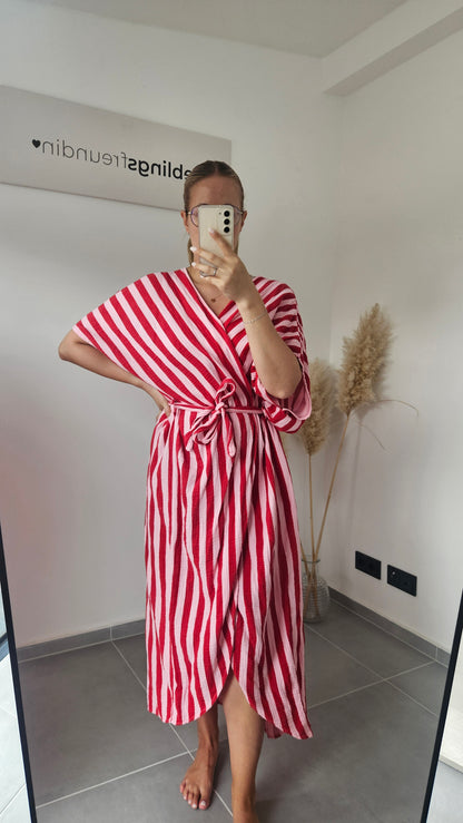 Langes Wickelkleid rosa-rot