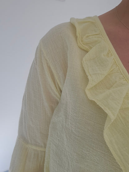 Musselin-Bluse mit Volants gelb