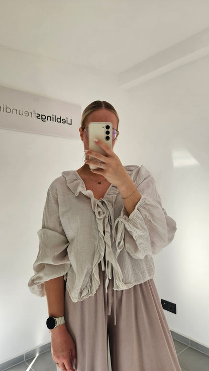 Musselin-Bluse mit Volants beige