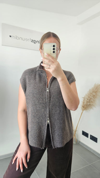 Strickweste Solea mit Zipper taupe-braun
