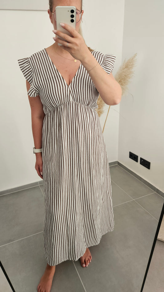 Kleid Leni weiß-taupe gestreift