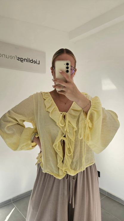 Musselin-Bluse mit Volants gelb