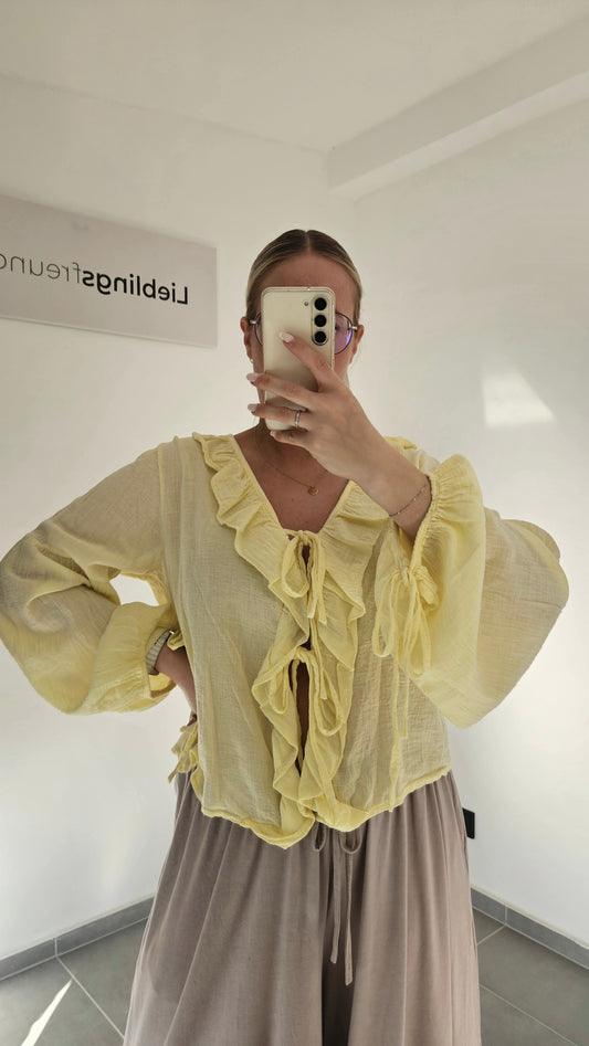 Musselin-Bluse mit Volants gelb