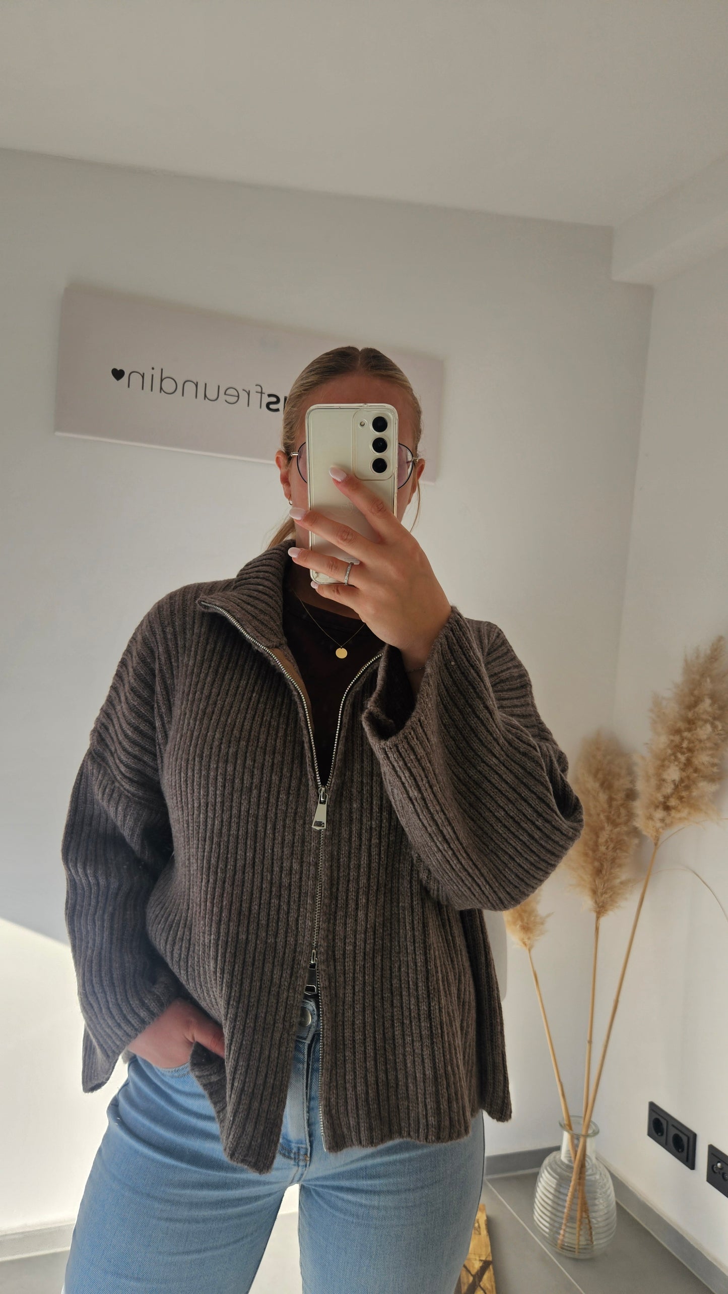 Zip - Strickjacke braun