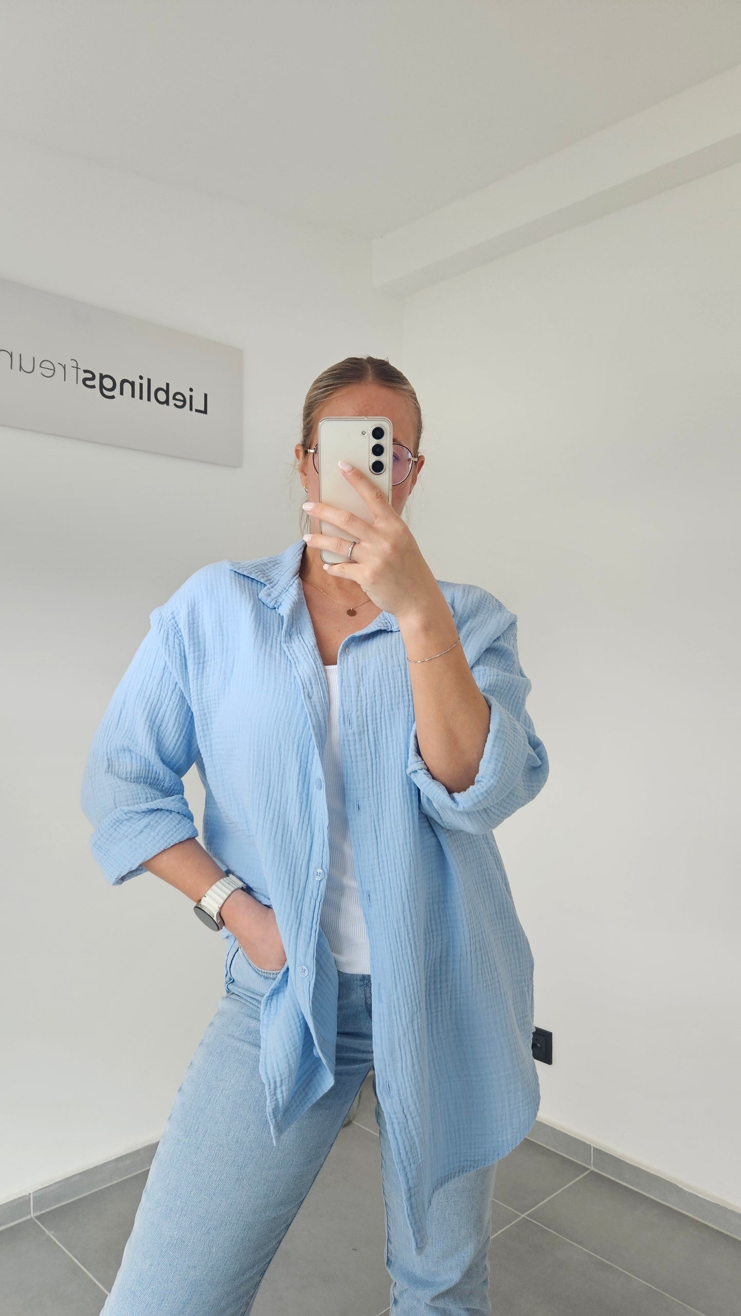 Musselinbluse Mara blau