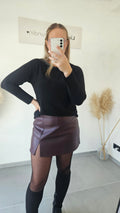 Skort in Lederoptik Bordeaux