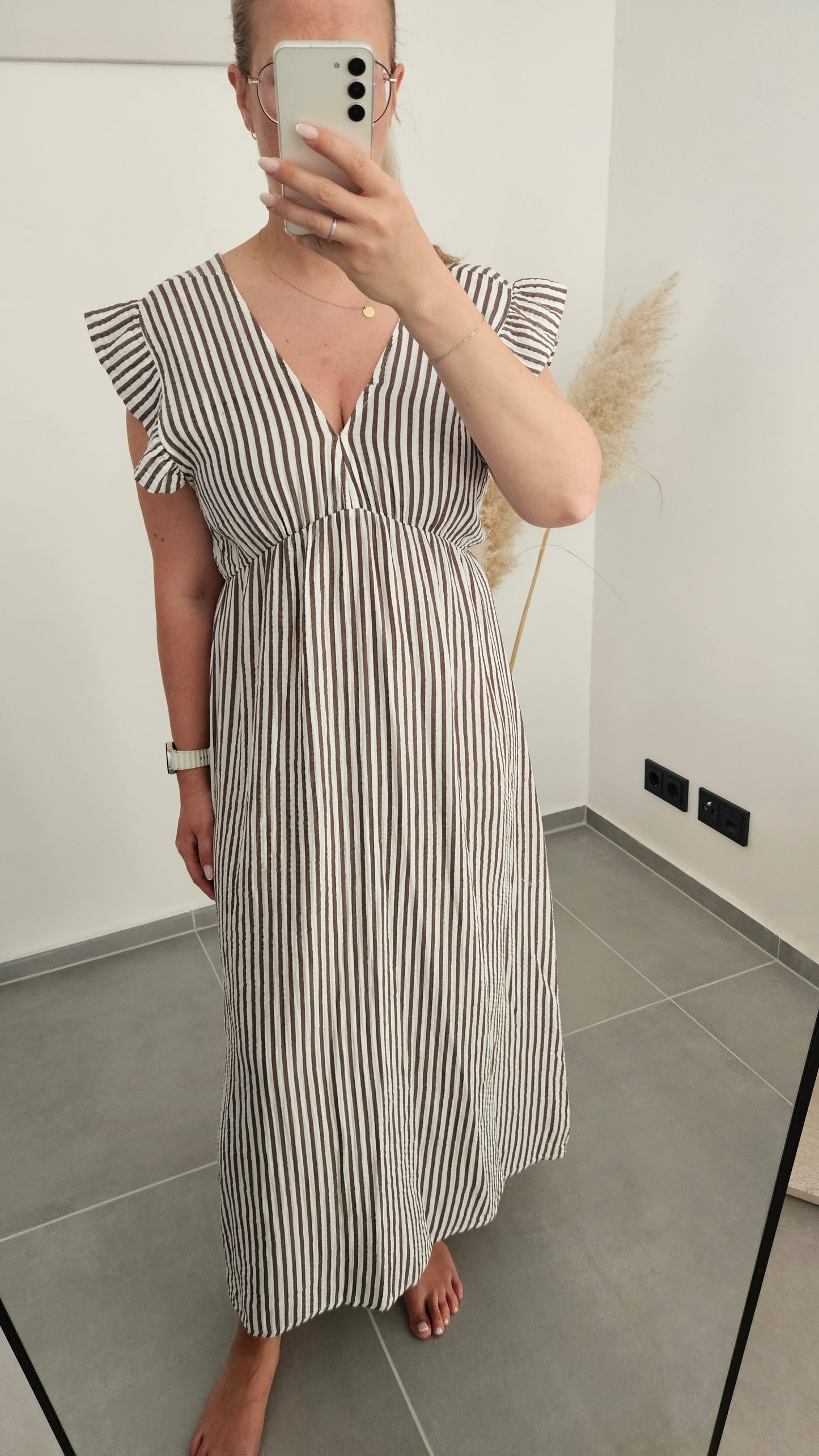 Kleid Leni weiß-taupe gestreift