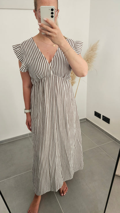 Kleid Leni weiß-taupe gestreift